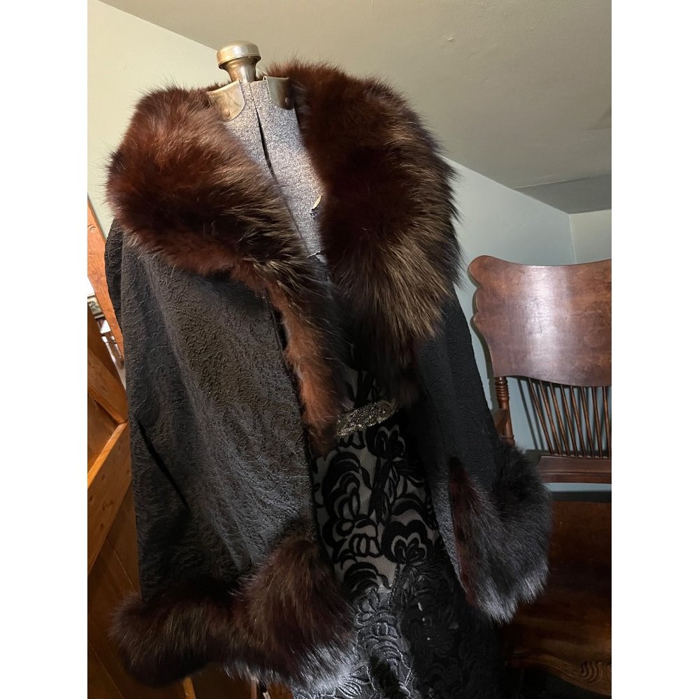 Vintage fur brocade cape